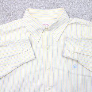 Brooks Brothers 346 Shirt Mens Large Yellow/Blue Non-Iron Supima Cotton L/S